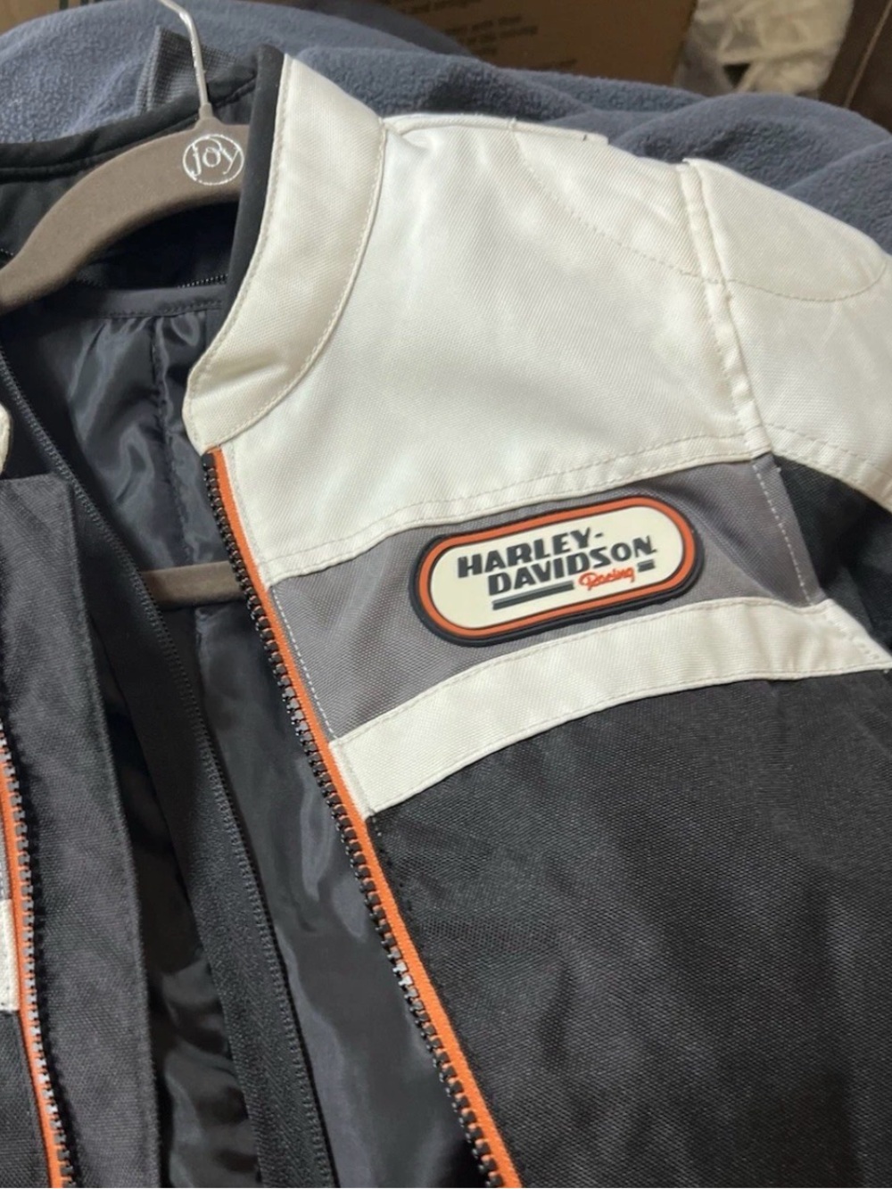 Harley-Davidson White and Gray Logo Panel Jacket with Orange Script
